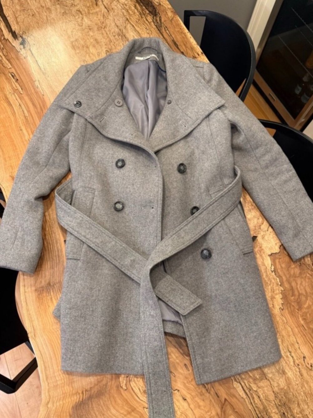 DKNY Gray Wool Blend Belted Peacoat Women’s Size 6